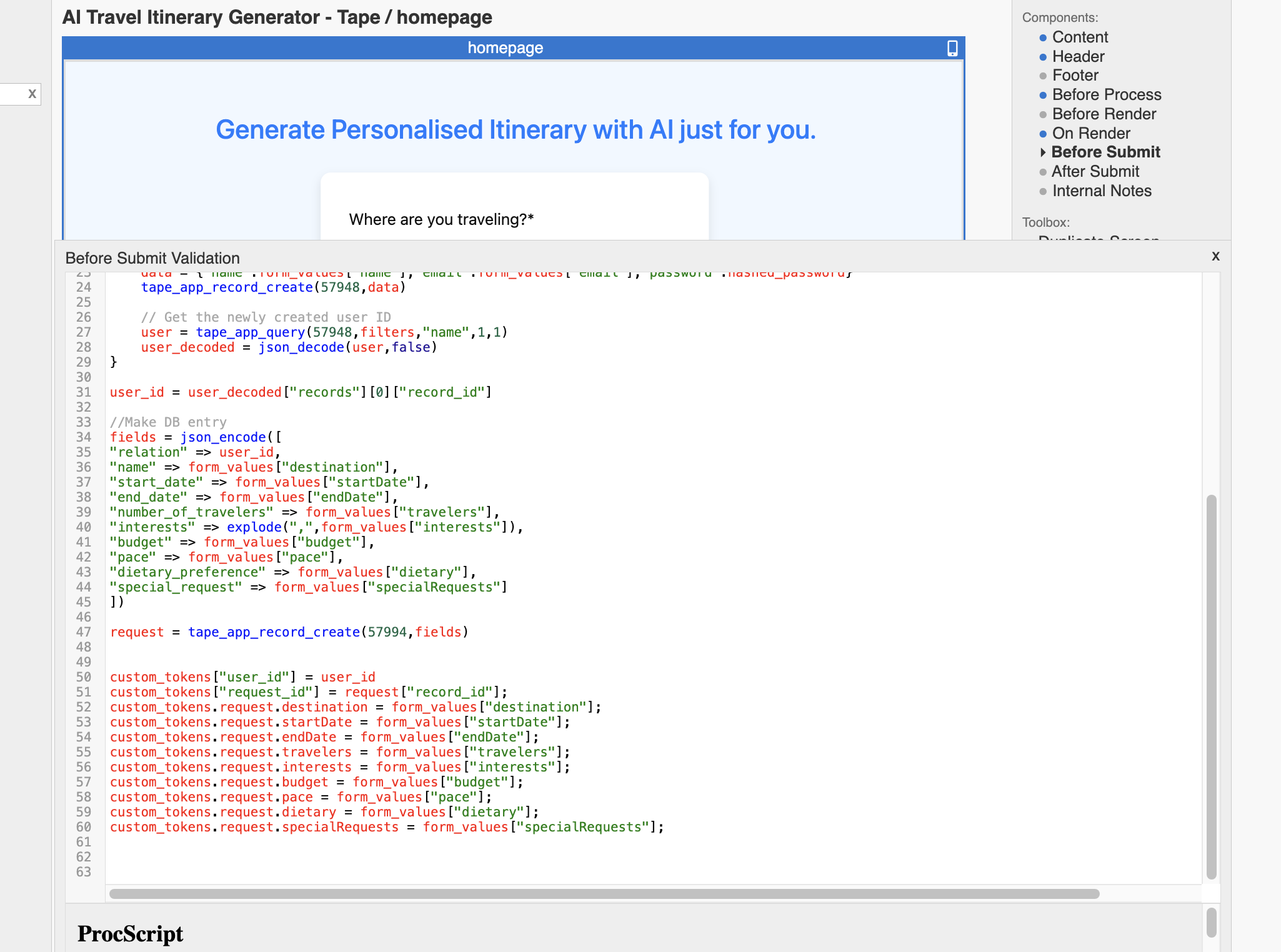 Before Submit section of the home page - Part 2 of the code